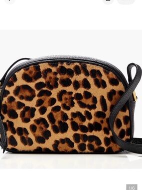 J. Crew Devon Camera Brown and Black Leopard Print Crossbody Bag NWT